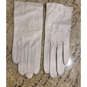 Vintage Womens Size S 6.5 Beige Leather Formal 8" Short Gloves Pearly Button